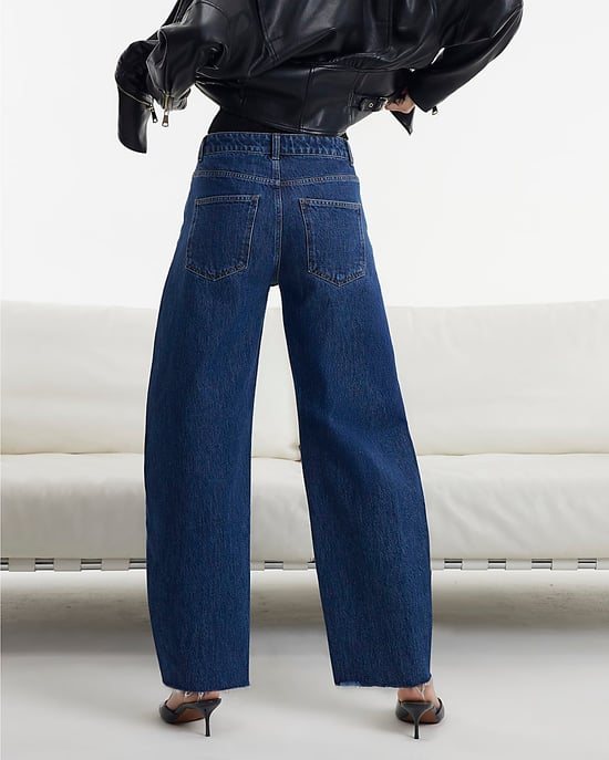 River Island Womens Wide Leg Jeans Blue Mid Rise Seamed Barrel - Image 3