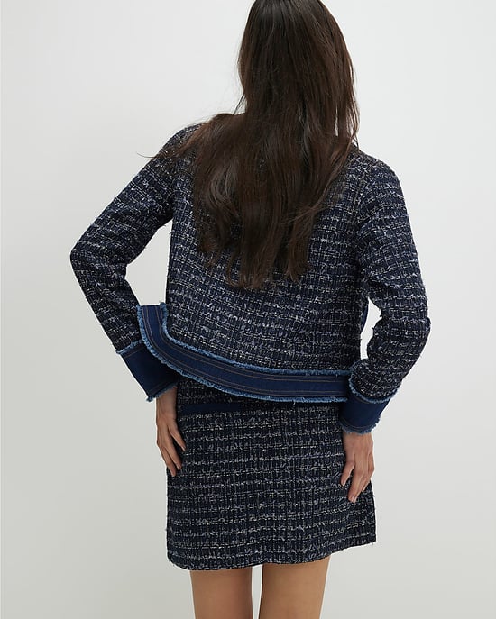 River Island Womens A-Line Mini Skirt Blue Boucle Fabric Button Denim - Image 4