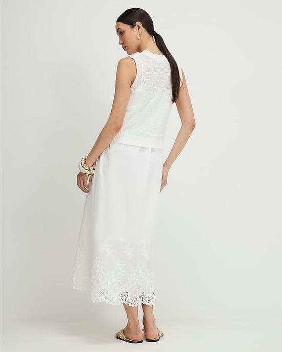 River Island Womens Midi Dress White Schiffli Knit Hybrid Round Neck - Image 3