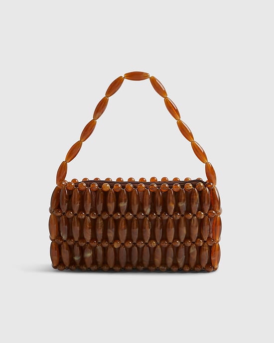 River Island Womens Clutch Bag Brown Bead Elements Zip Top Handle - Image 2