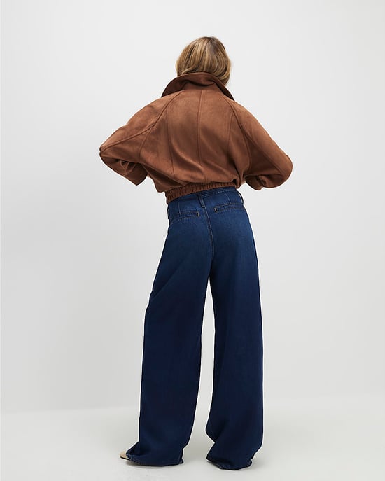 River Island Womens Wide Leg Jeans Blue High Waisted Tie Detail - Image 3