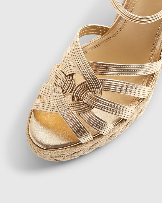 River Island Womens Wedge Sandals Gold Caged Design Heel Buckle - Image 3