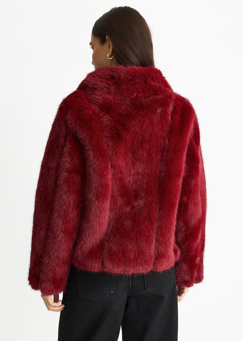 Zip Front Faux Fur Short Jacket - Image 4