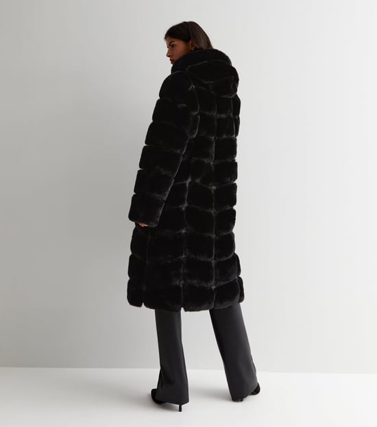 Panelled Hooded Longline Fur Coat - Image 4