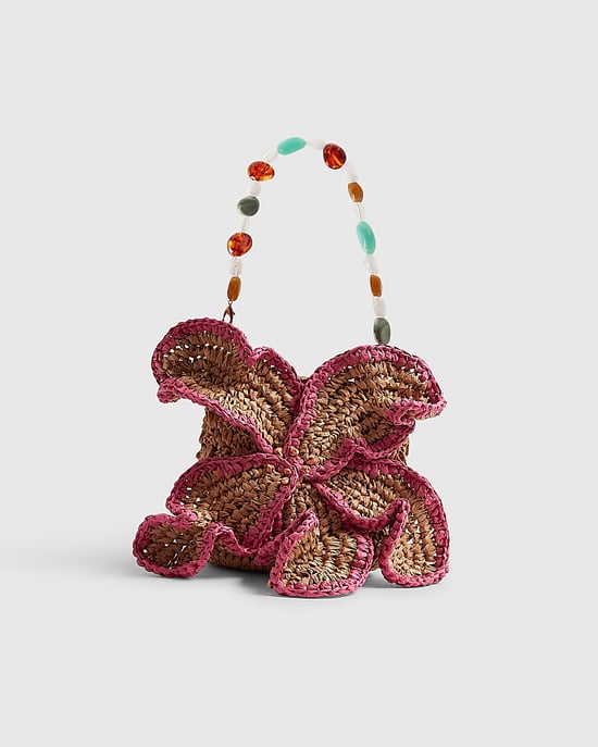 River Island Womens Flower Bag Beige Raffia Del Maar Detachable Strap - Image 3