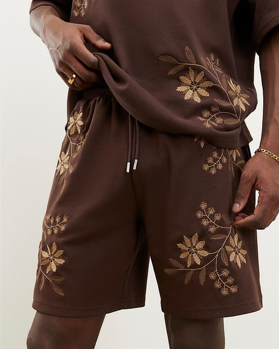 River Island Mens Shorts Brown Regular Fit Floral Drawstring - Image 4