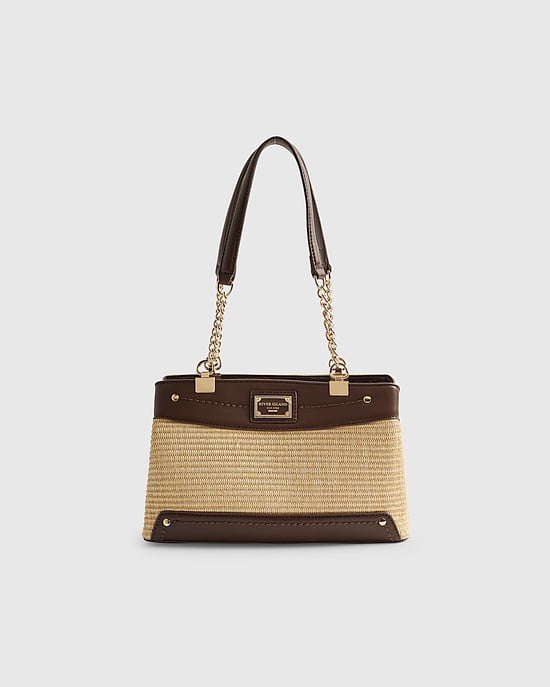 River Island Womens Shoulder Bag Beige Raffia Chain Handle Zip - Image 4