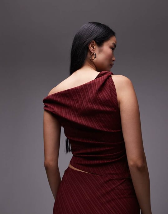 Topshop co-ord twisted off shoulder top in burgundy - Image 4