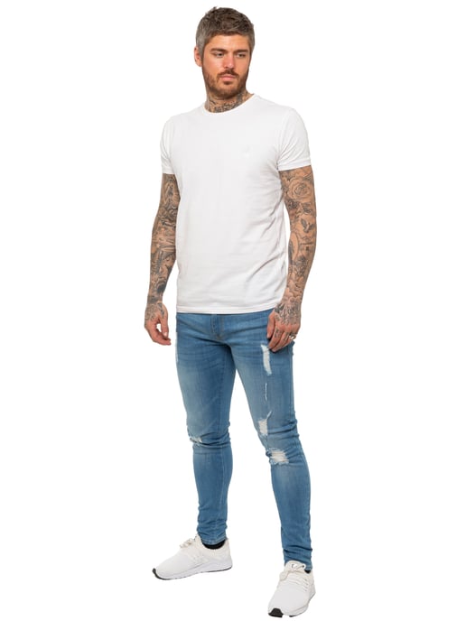 Enzo Mens Skinny Ripped Jeans - Image 5