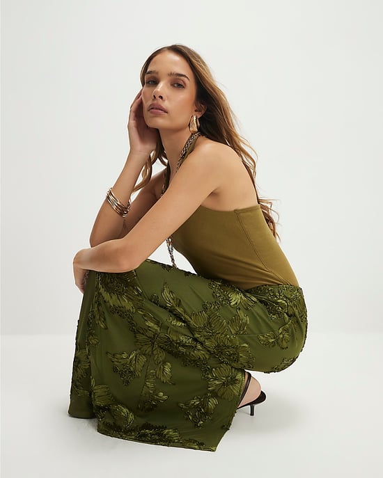 River Island Womens Maxi Skirt Khaki Cornelli Elasticated Waist - Image 4