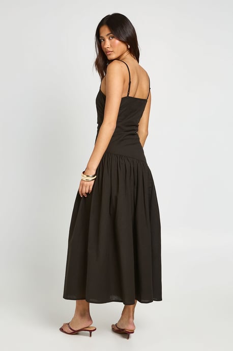 Linen Ruched Drop Hem Midi Skater Dress - Image 2