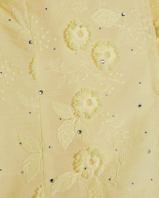 River Island Womens Blouse Yellow 3D Floral Embellished Short Sleeve - Image 5
