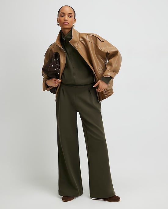 River Island Womens Sweatshirt Khaki Zip Up High Neck Long Sleeve - Image 2