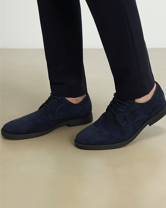 River Island Mens Brogues Navy Faux Suede Lace Up Round Toe Shoes - Image 5