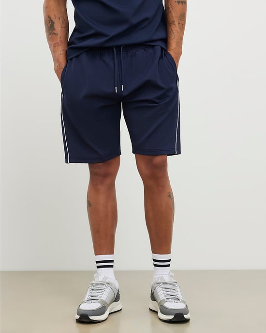 River Island Mens Shorts Navy Slim Fit Textured Tipped Elasticated - Image 1