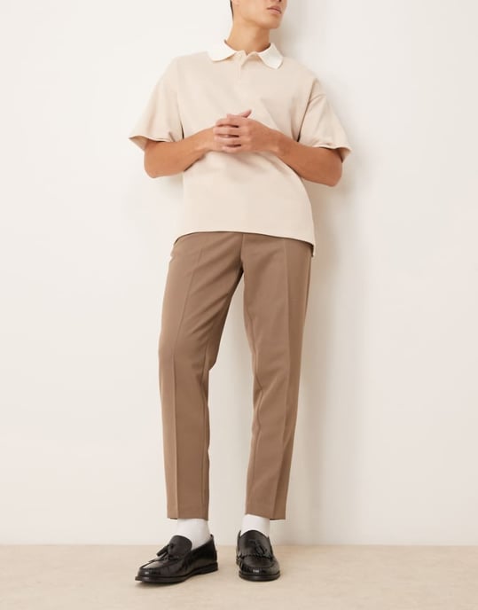 ASOS DESIGN smart tapered fit trousers in brown - Image 1