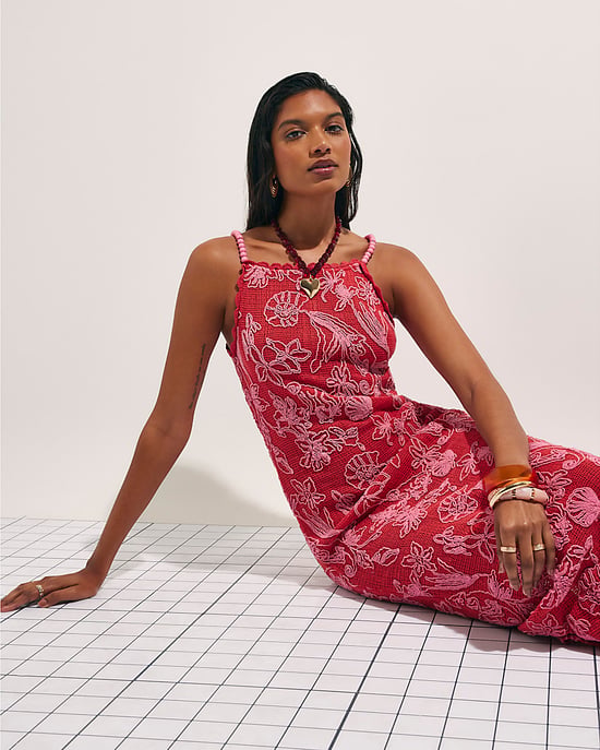 River Island Womens Maxi Dress Red Shell Embroidered Crochet - Image 2