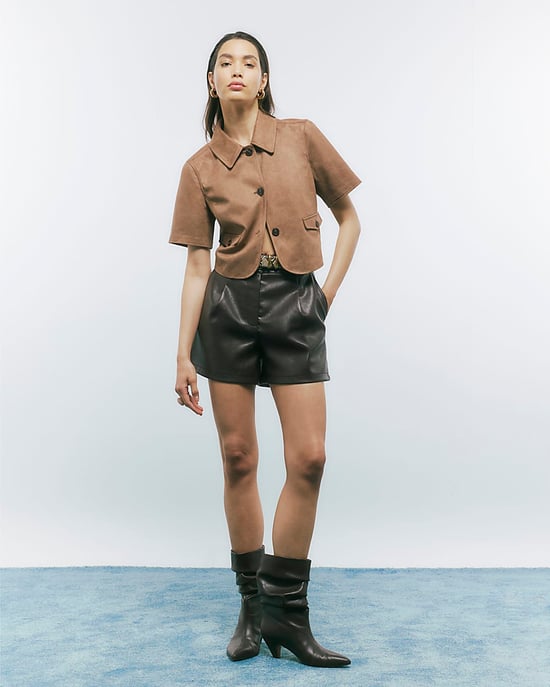 River Island Womens Shirt Beige Faux Suede Pocket Short Sleeve - Image 2