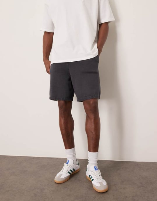 ASOS DESIGN överdimensionerade medeltunga stickade bomullsshorts co-ord i kolgrå - Image 1