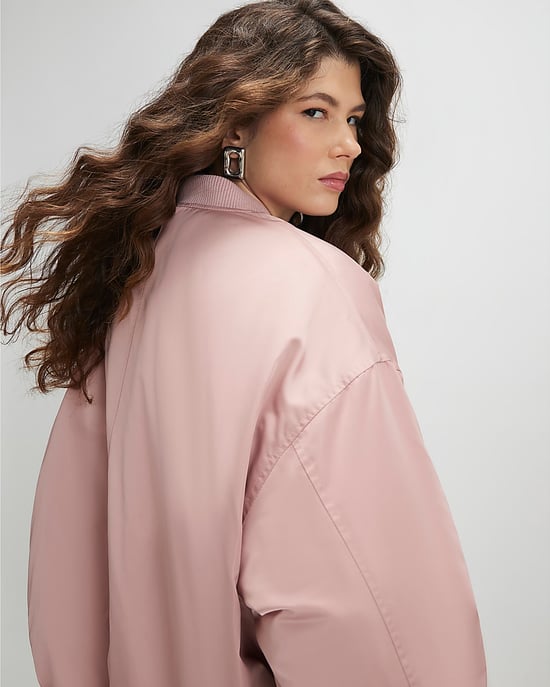 River Island Womens Bomber Jacket Pink Oversized Ruched Hem - Image 4