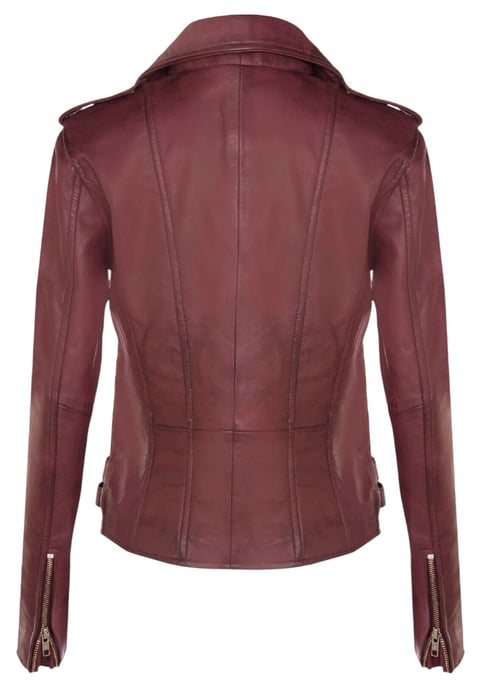 Womens Leather Burgundy Brando Biker Jacket-Constantia - Image 5