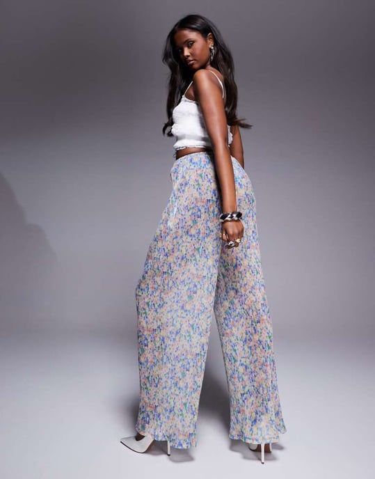 ASOS LUXE co-ord wide leg plisse mesh floral trouser - Image 4