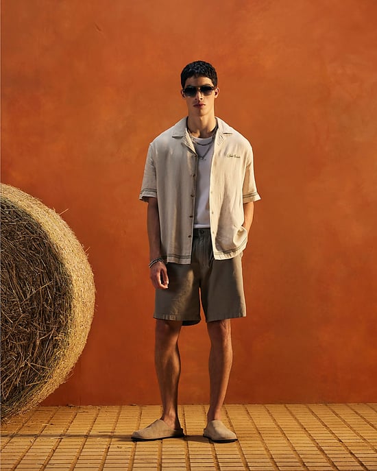 River Island Mens Shorts Grey Regular Fit Linen Pull On Zipped Button - Image 4