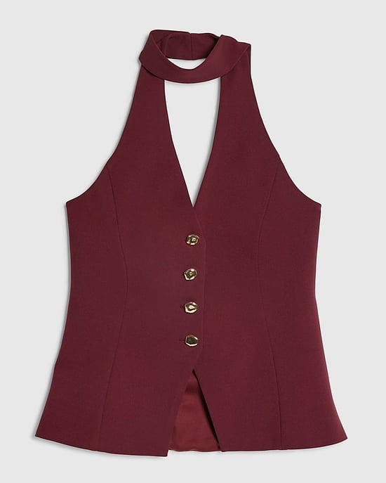 River Island Womens Waistcoat Purple Sleeveless Scarf Neck V-Neck - Image 6