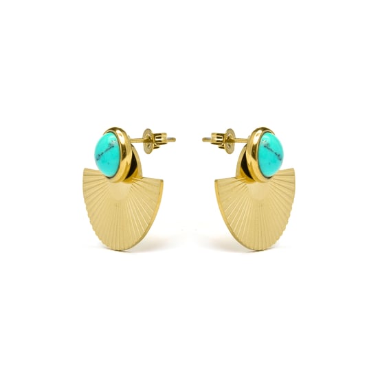 Luxenter Turquoise oorbellen afgewerkt in 18K geel goud- Ria - Image 3