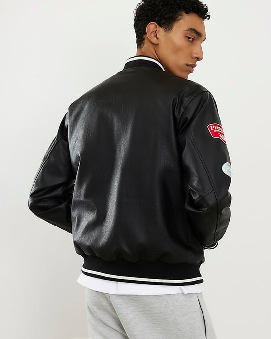 River Island Mens Bomber Jacket Black Faux Leather Motocross - Image 4