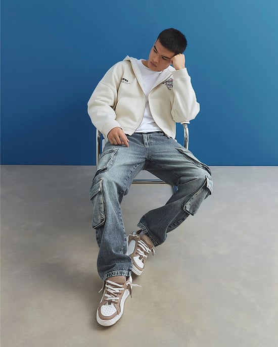 River Island Mens Hoodie Cream Oversized Fit Japanese Kamakura Zip - Image 4