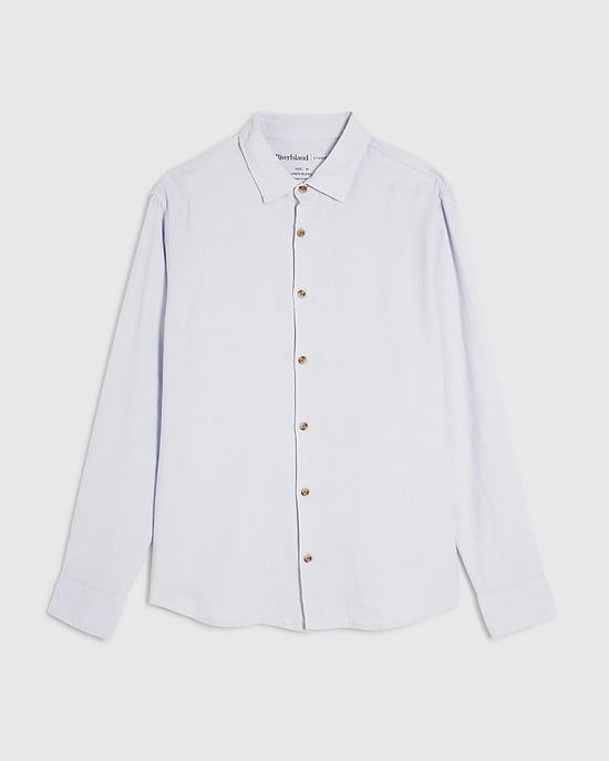 River Island Mens Shirt Blue Regular Fit Linen Blend Embroidered - Image 6