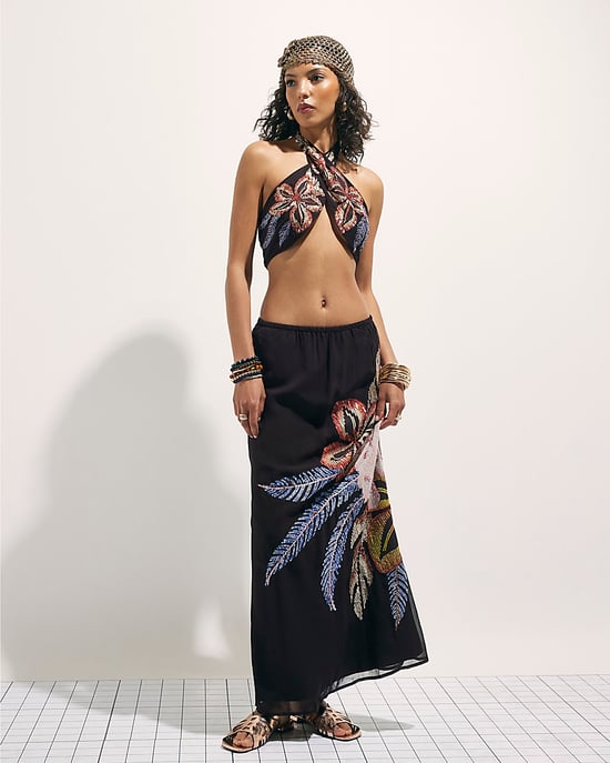 River Island Womens Crop Top Black Beaded Halter Terry De Havilland - Image 2