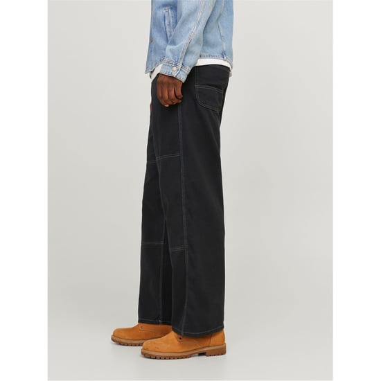 Men's Jack and Jones Owen Solid Patterned Wide Leg Pants in Black - Image 2