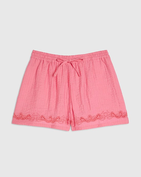 River Island Womens Shorts Pink Neon Embroidered Cutwork Elasticated - Image 5