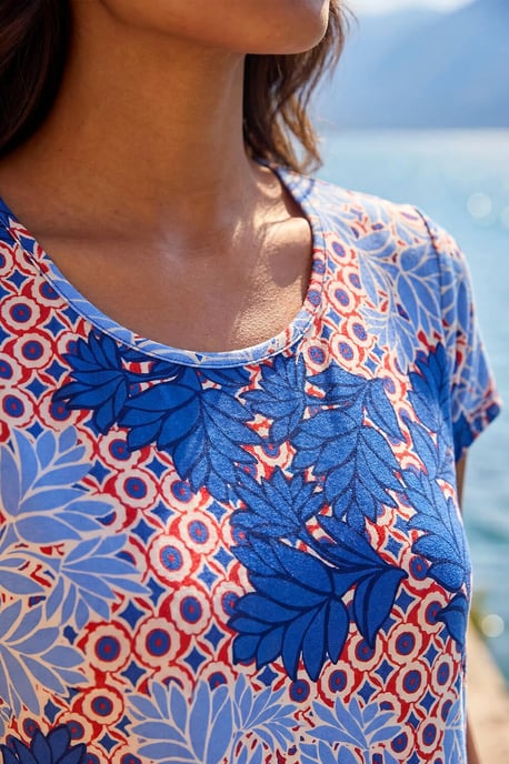 Leaf Print Hanky Hem Tunic Top - Image 4