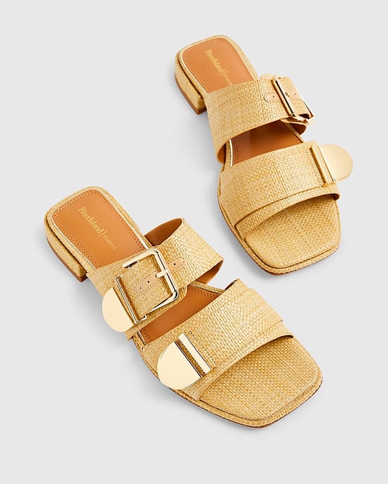 River Island Womens Sandals Beige Raffia Flat Buckle Square - Image 4