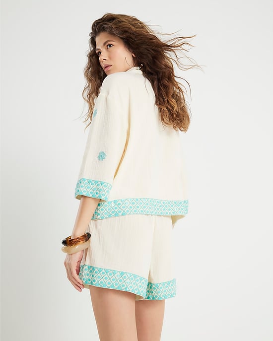 River Island Womens Shorts Cream Sequin Embellished Floral - Image 3