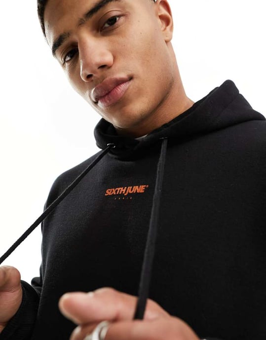 Sixth June puff backprint hoodie i svart - Image 4