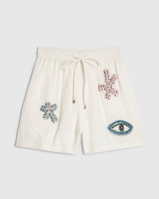 River Island Womens Shorts White Embellished Beach Drawstring - Image 6