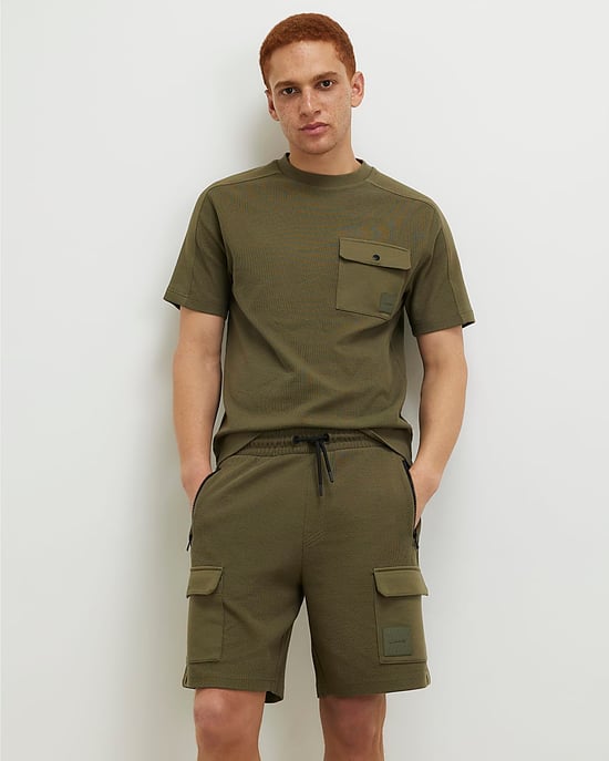 River Island Mens Shorts Khaki Regular Fit Textured Cargo Drawstring - Image 2
