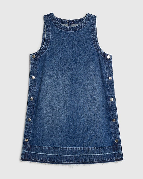 River Island Womens Mini Dress Blue Denim Popper Swing Round Neck - Image 6