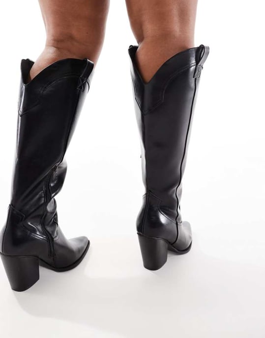 ASOS DESIGN Curve Claudia western knee boots in black - Image 3