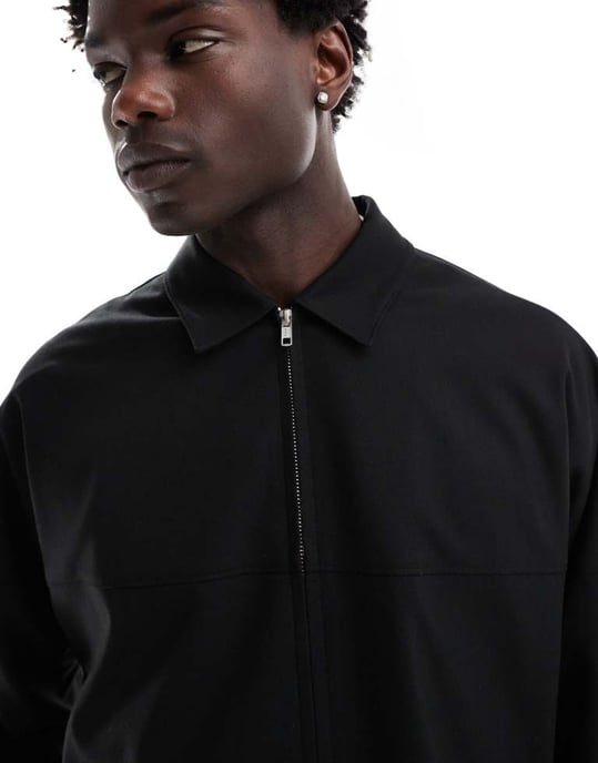 ASOS DESIGN smart koord slim truckerjacka med cargofickor i svart - Image 3