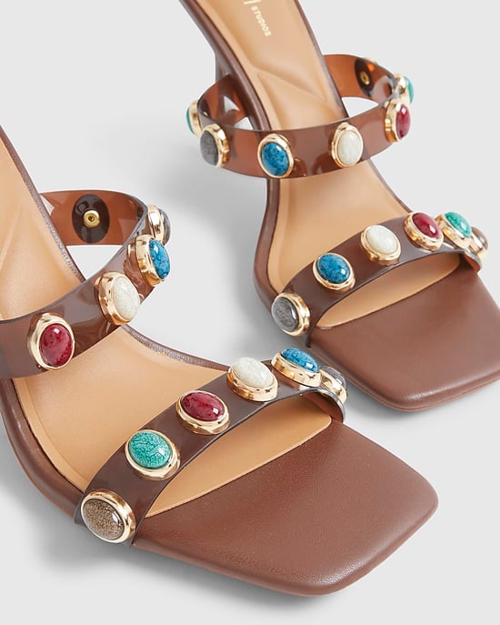 River Island Womens Heeled Mules Brown Perspex Straps Gem Heels - Image 4