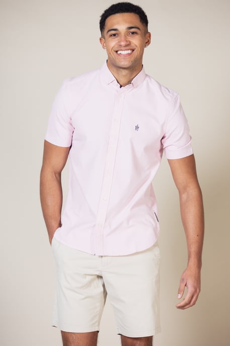Pink Cotton Short Sleeve Oxford Shirt - Image 3
