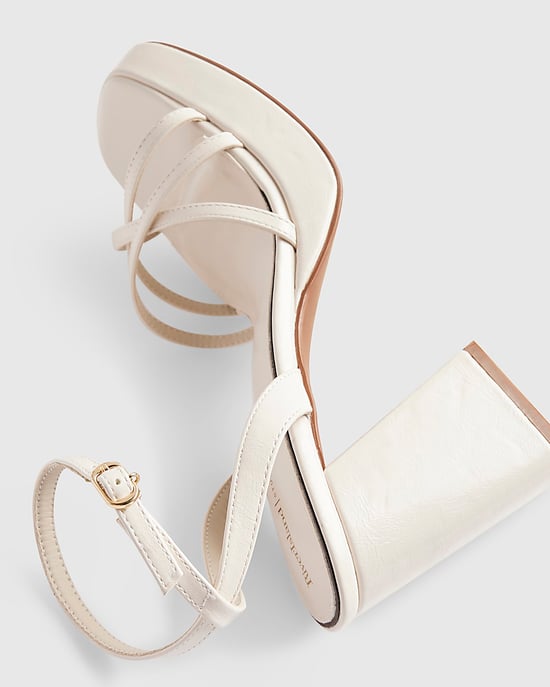 River Island Womens Sandals White Block Heel Cross Strap Buckle - Image 4