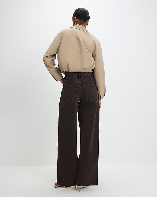 River Island Womens Wide Leg Jeans Brown High Waisted Baggy - Image 3