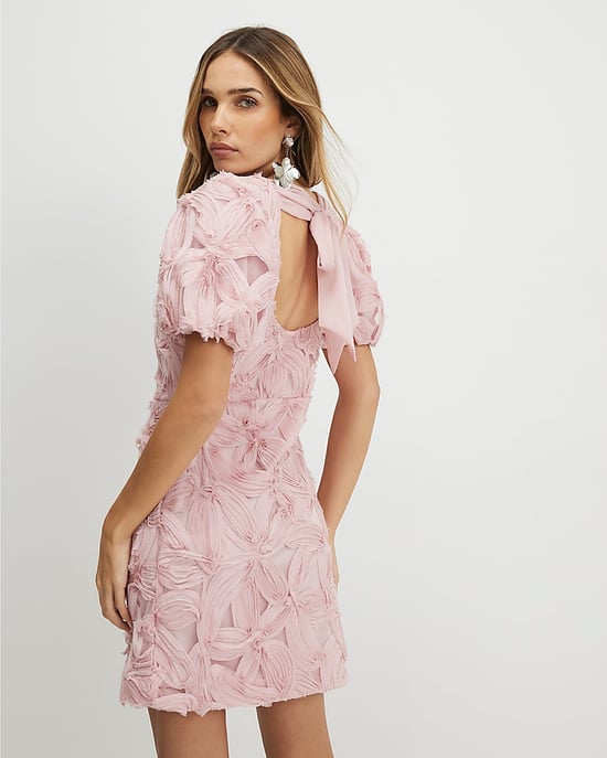 River Island Womens Mini Dress Pink Short Puff Sleeve 3D Floral - Image 3