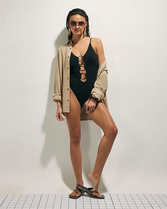 River Island Womens Swimsuit Black Metallic Silver Ring - Image 4